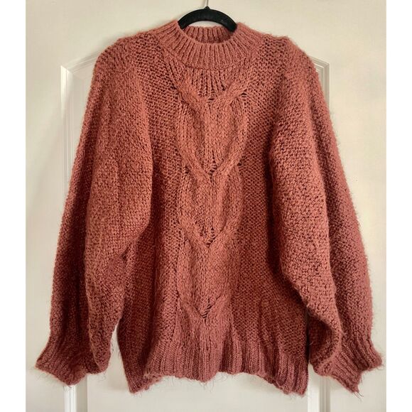 ASOS DESIGN Maternity cable jumper lofty yarn with volume sleeve in Brown Size 4 - Picture 1 of 6
